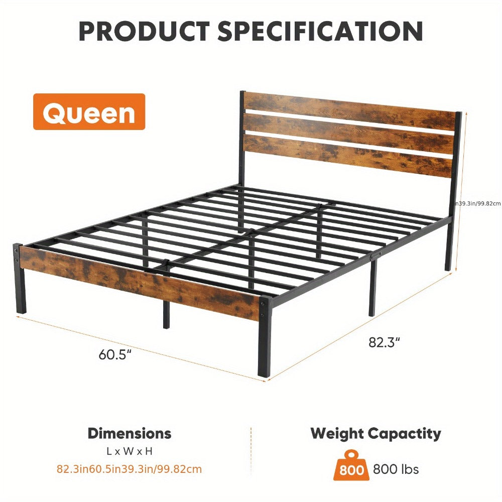 Wood Metal Bed Frame with Headboard and Footboard and No Box Spring Needed detail image - detail view 4