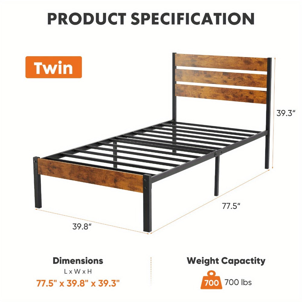 Wood Metal Bed Frame with Headboard and Footboard and No Box Spring Needed detail image - detail view 5