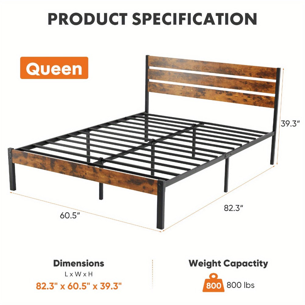 Wood Metal Bed Frame with Headboard and Footboard and No Box Spring Needed detail image - detail view 9