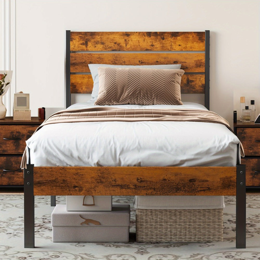 Bed Frames, Metal Platform Bed Frame with Headboard & Footboard - Wooden Slats, No Box shown in the main product view