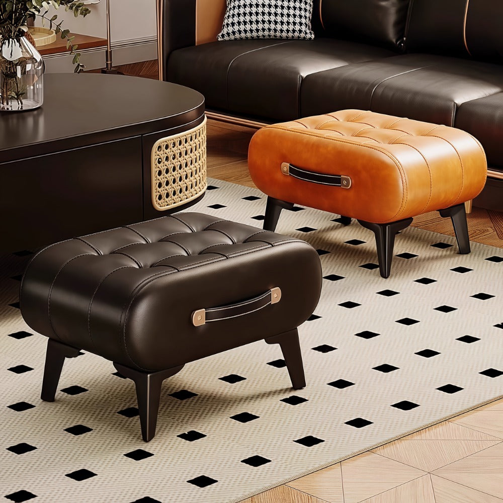 Wood Metal Ottoman with Footrest for Comfortable Everyday Seating in Living Room detail image