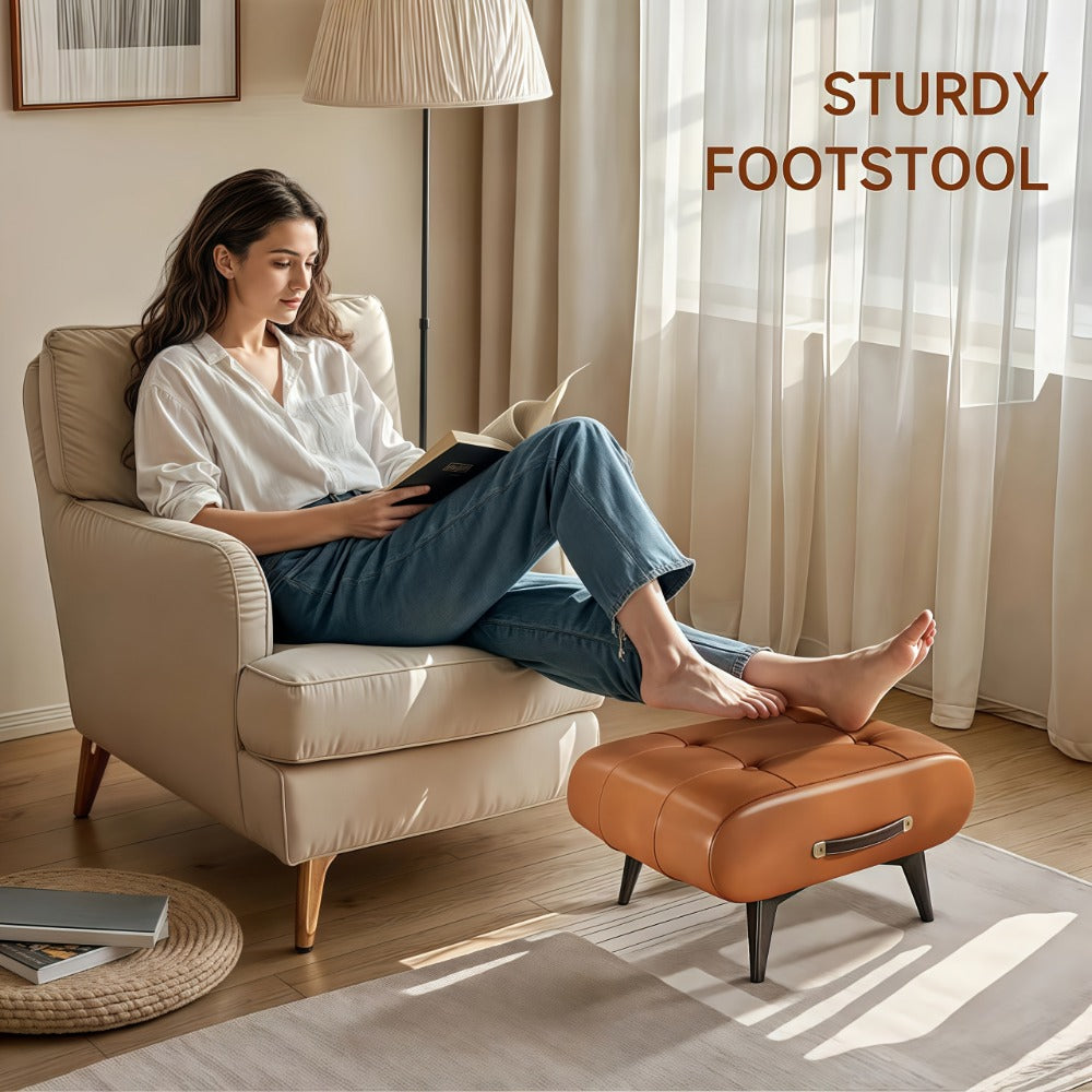 Wood Metal Ottoman with Footrest for Comfortable Everyday Seating in Living Room detail image - detail view 6