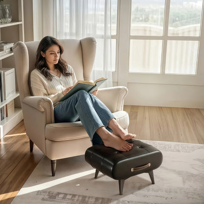 Wood Metal Ottoman with Footrest for Comfortable Everyday Seating in Living Room detail image - detail view 8