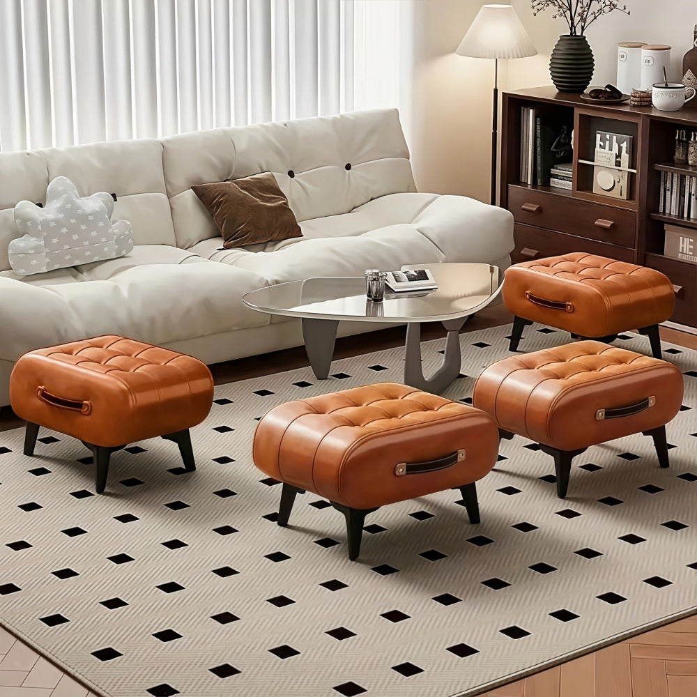 Ottoman, Faux Leather Footstool, Small Square Accent Stool with Wooden Frame & Metal Legs shown in the main product view