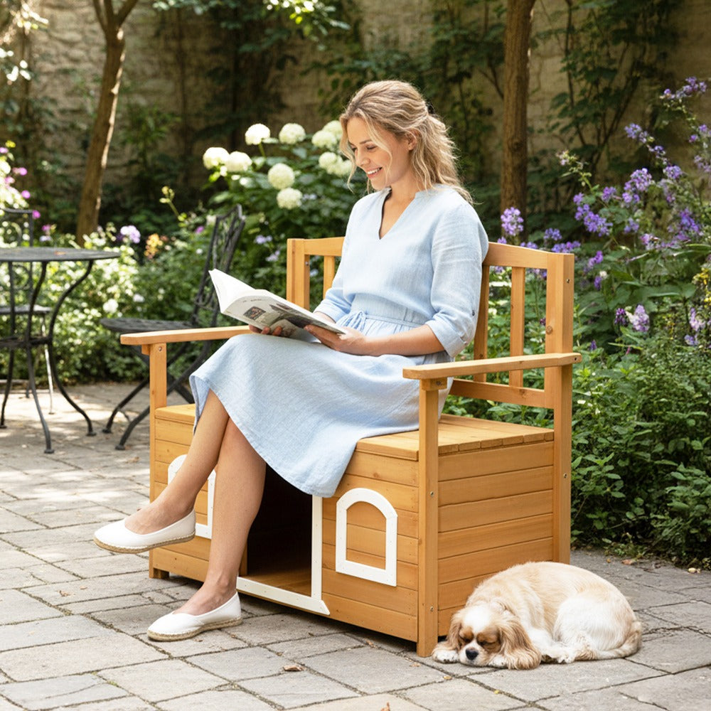 Wood Outdoor Bench with Hidden Storage and Weather-Resistant Finish for Patio detail image