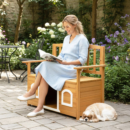 Wood Outdoor Bench with Hidden Storage and Weather-Resistant Finish for Patio detail image