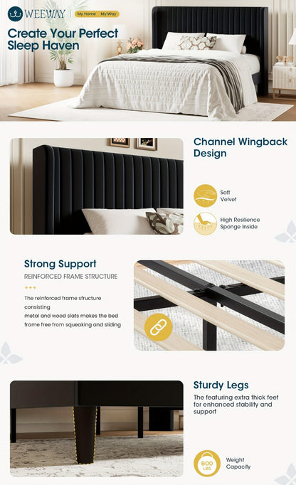 Wood Velvet Bed Frame with No Box Spring Needed and Multiple Color Options for Bedroom detail image - detail view 21
